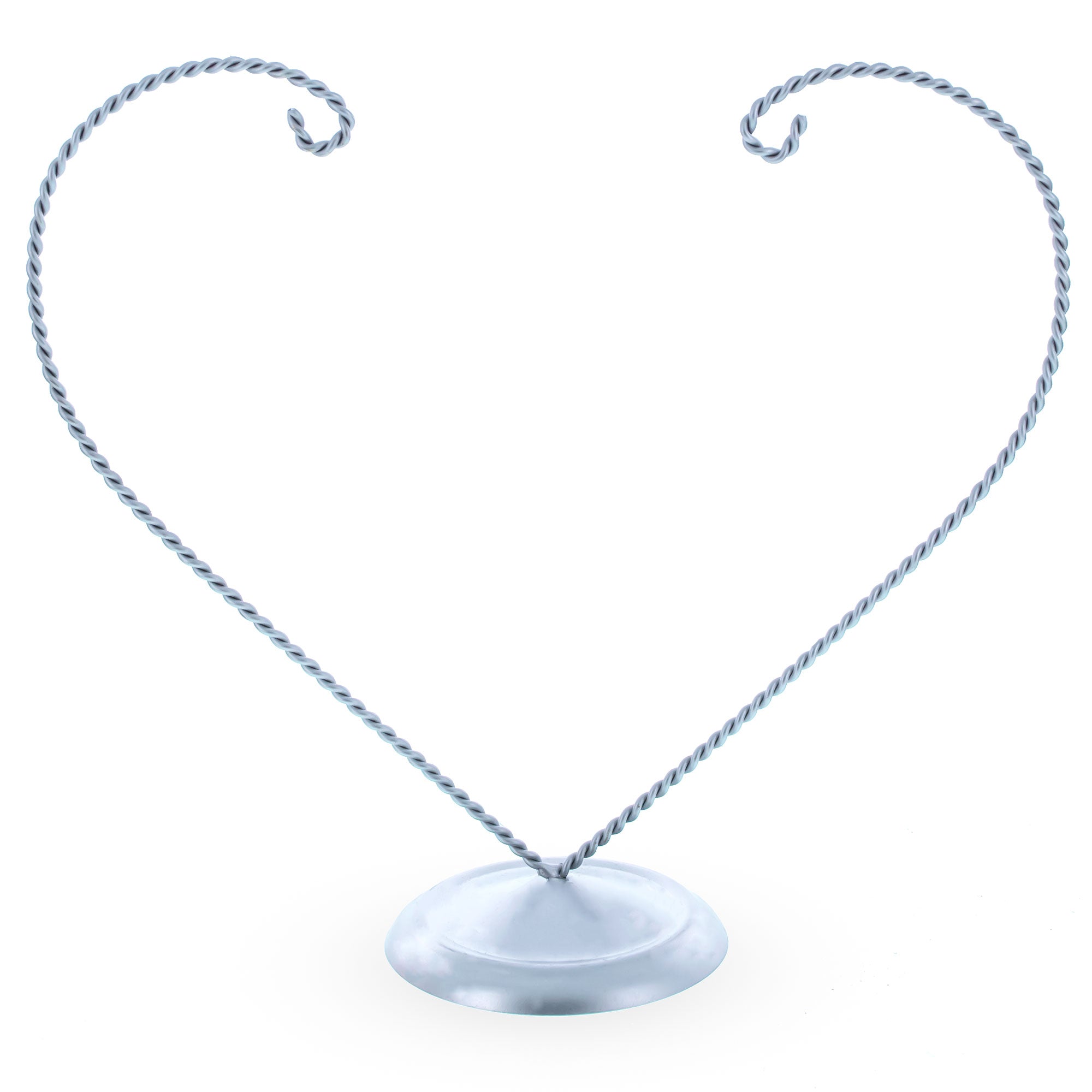 Distand Double Heart Silver Metal Solid Round Base Ornament Display Stand 9 Inches