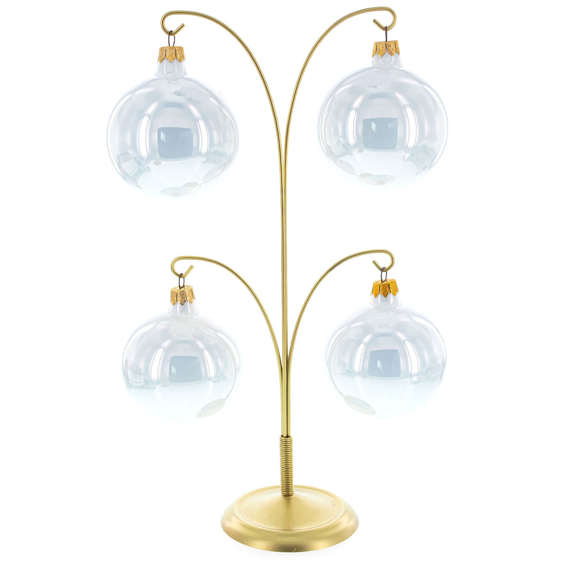 Four Ornaments Tree Gold Metal Solid Round Base Ornament Display Stand 12 Inches