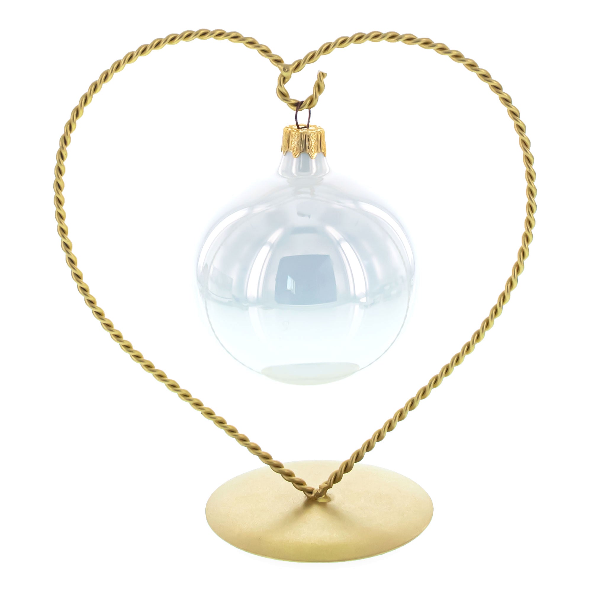 Heart Shape Gold Metal Solid Round Base Ornament Display Stand 7 Inches