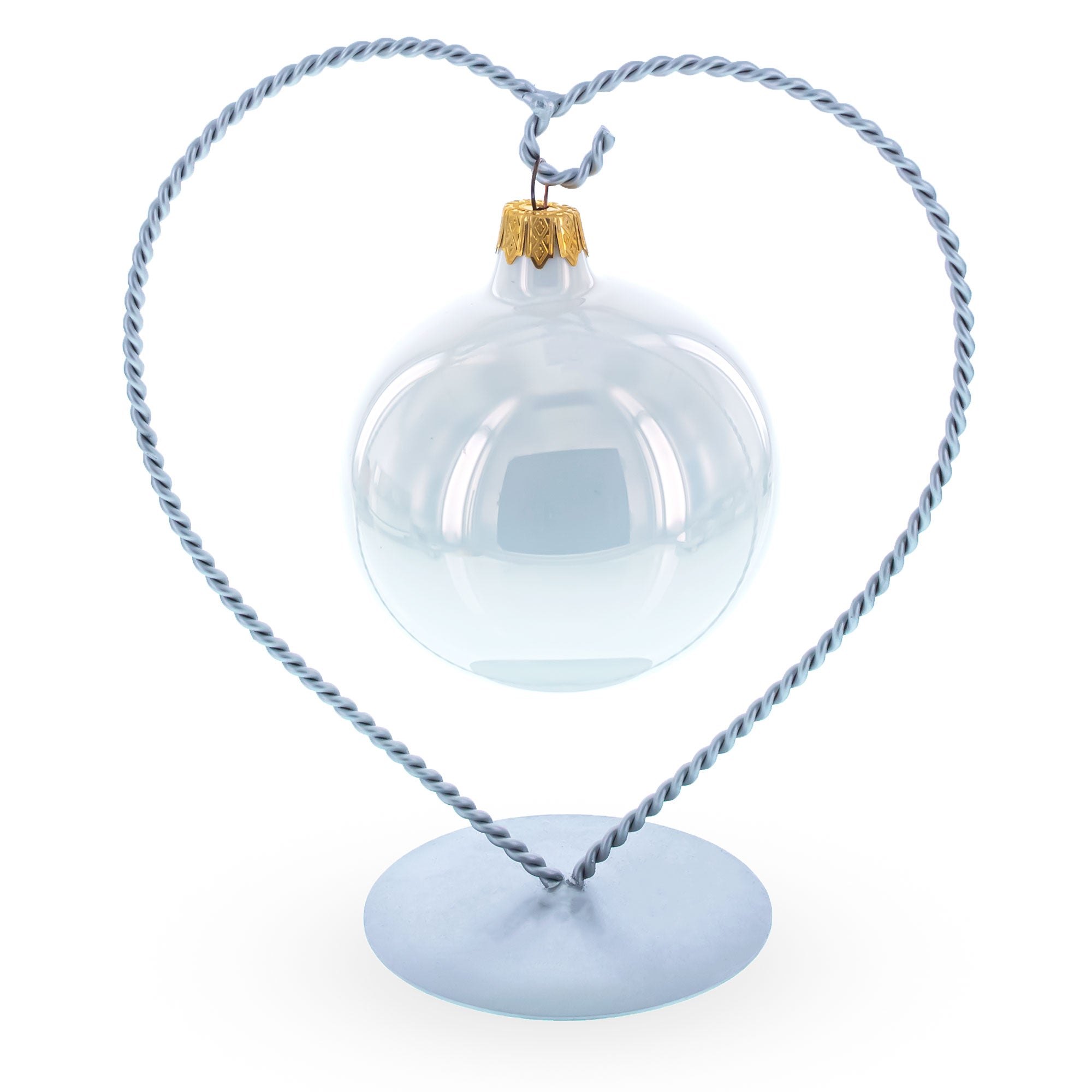 Heart Shape Silver Metal Solid Round Base Ornament Display Stand 7 Inches