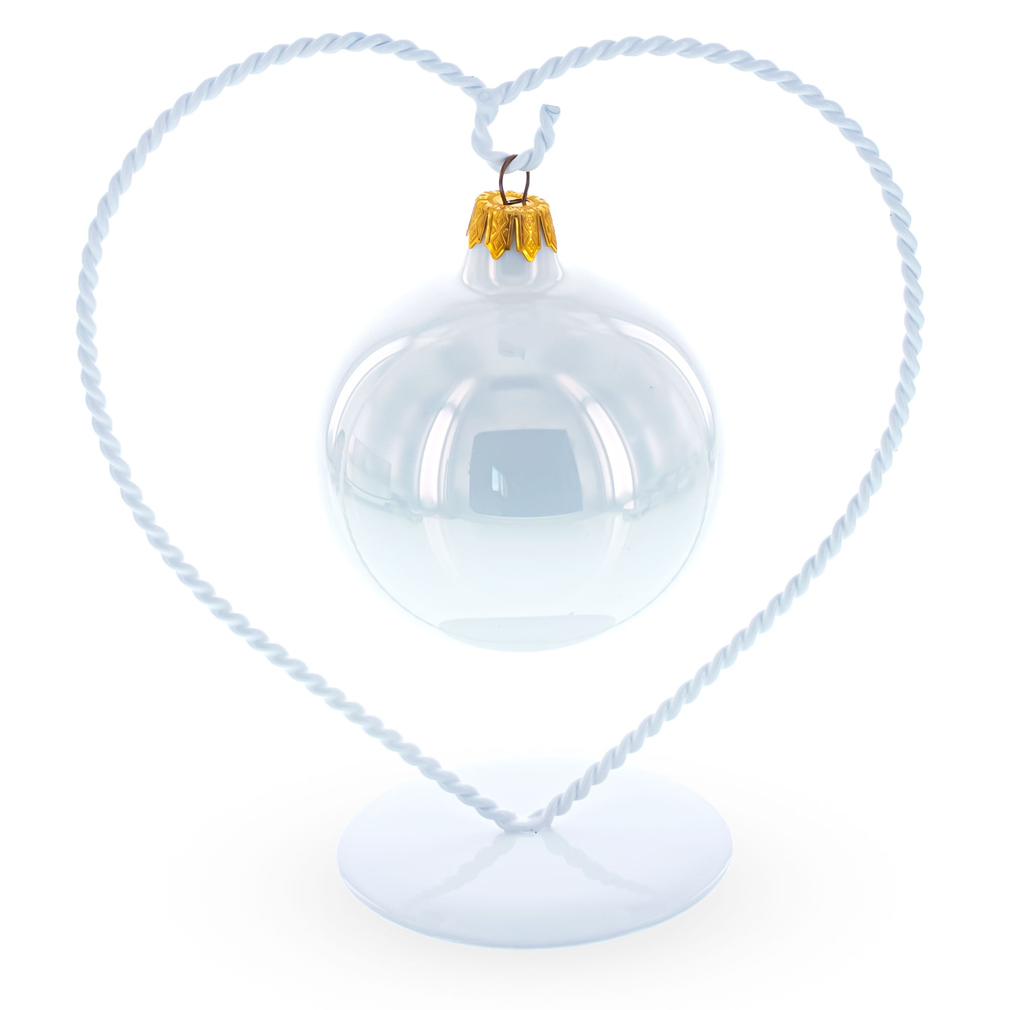 Heart Shape White Metal Solid Round Base Ornament Display Stand 7 Inches