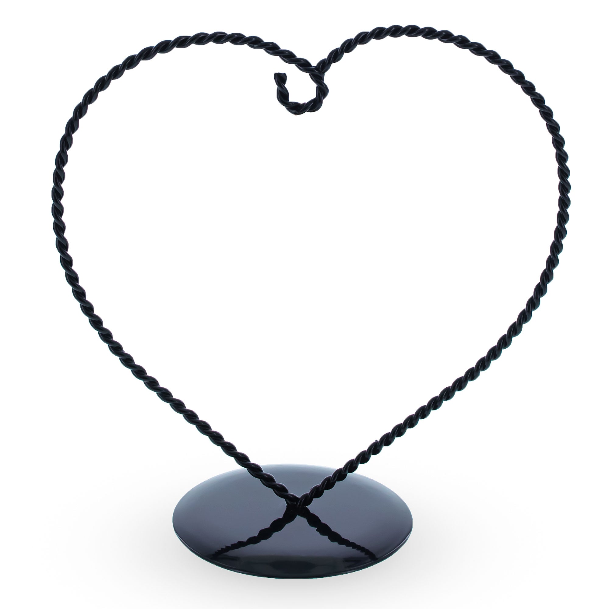 Heart Shape Black Metal Solid Round Base Ornament Display Stand 7 Inches