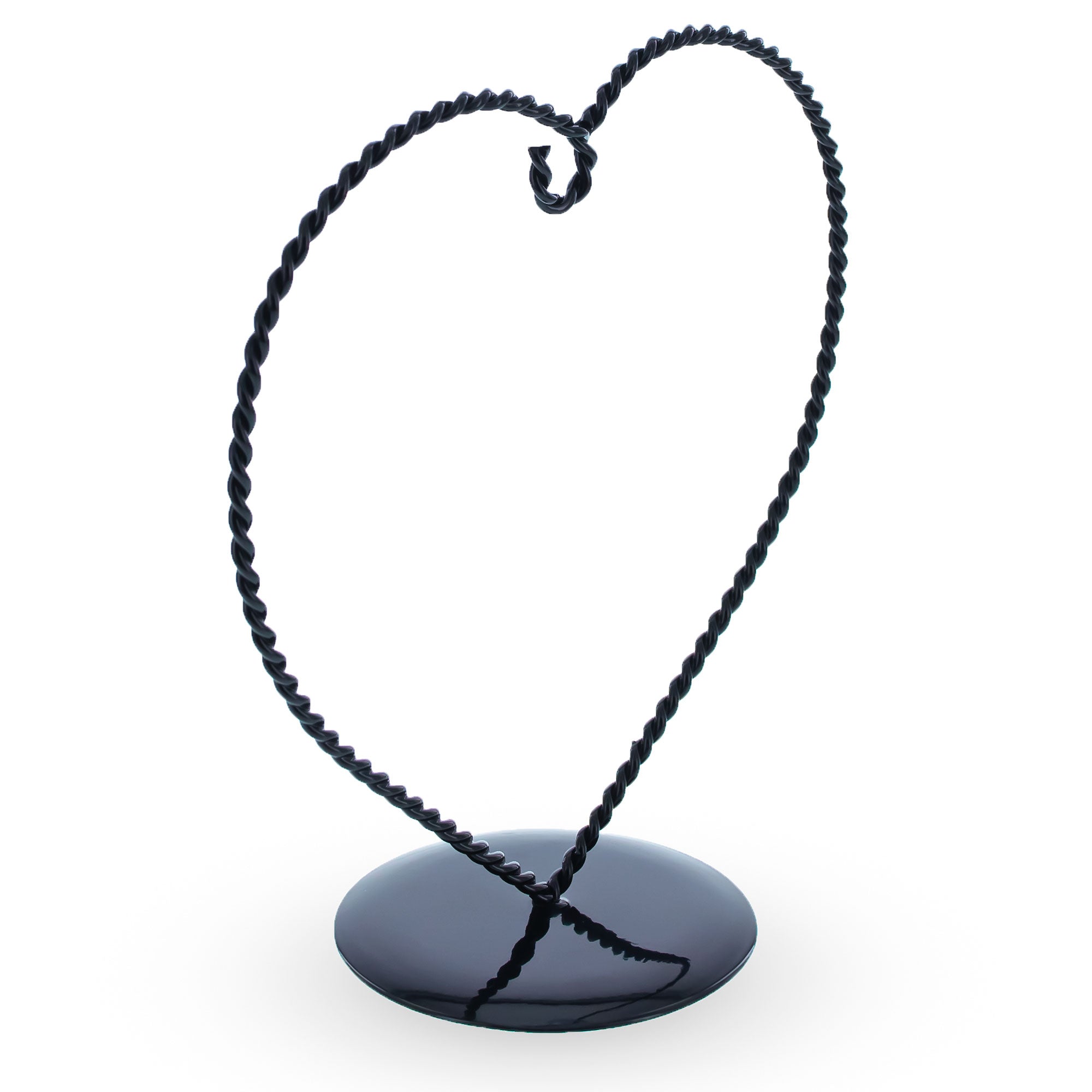 Heart Shape Black Metal Solid Round Base Ornament Display Stand 7 Inches