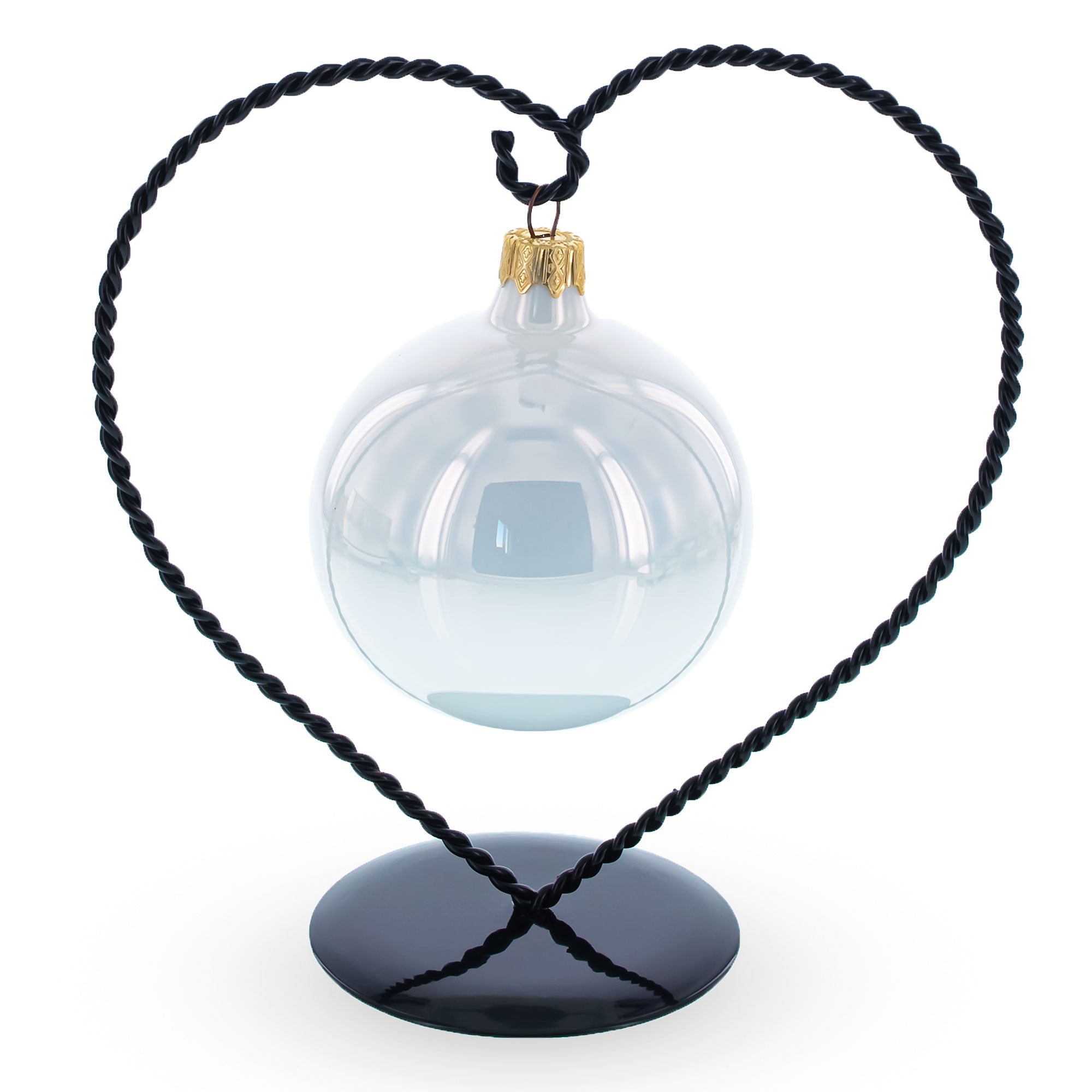 Heart Shape Black Metal Solid Round Base Ornament Display Stand 7 Inches