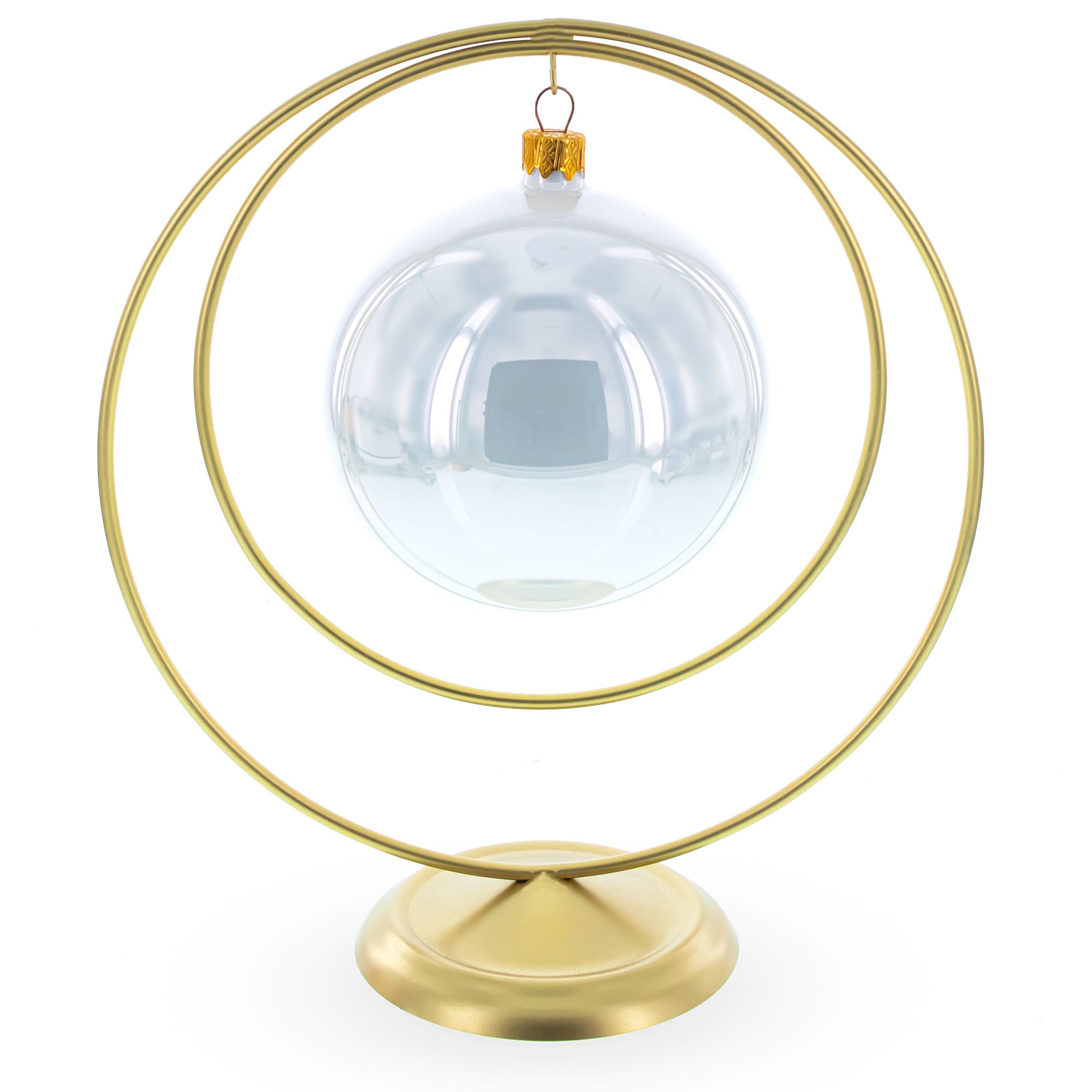 Double Circle Gold Metal Solid Round Base Ornament Display Stand 8.25 Inches