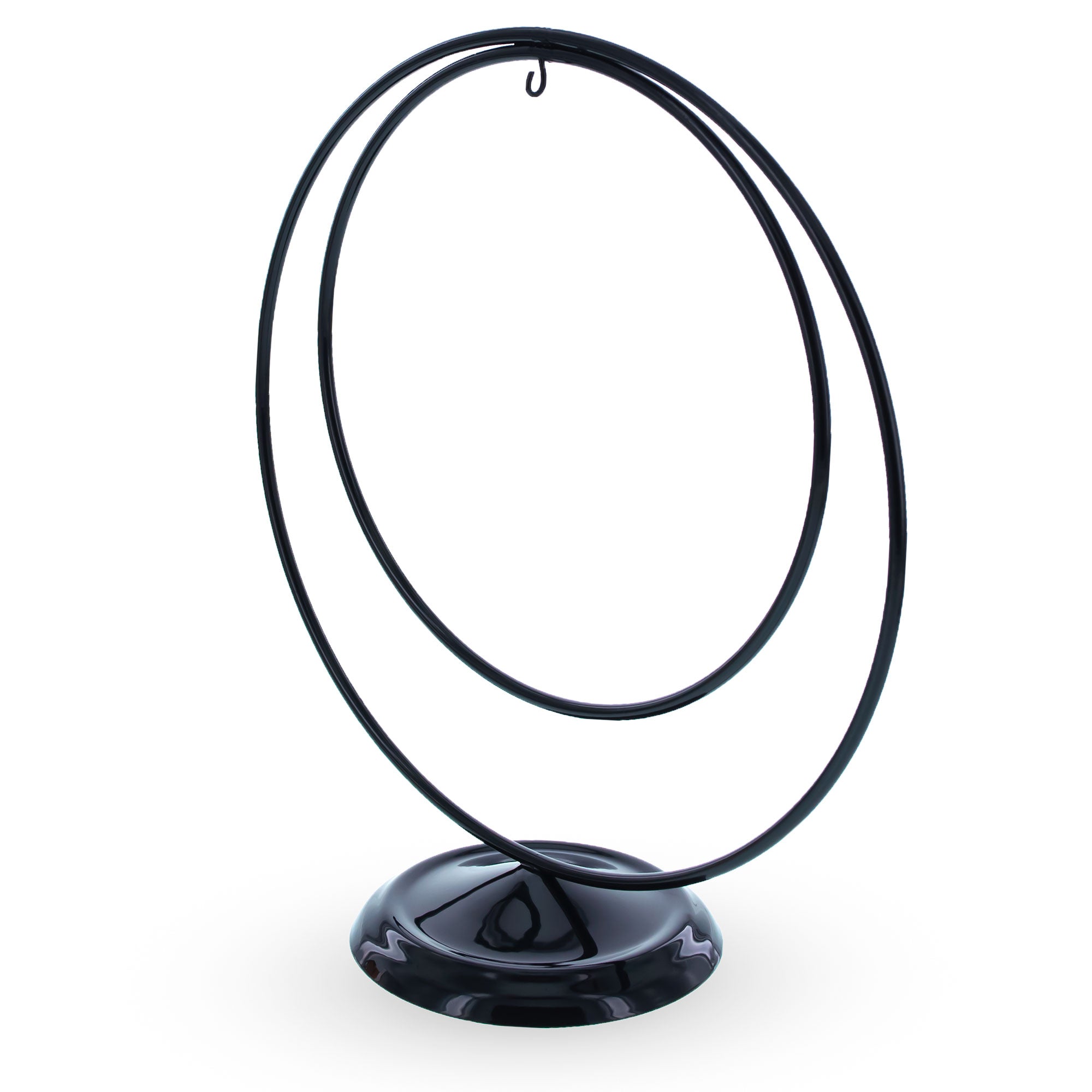 Double Circle Black Metal Solid Round Base Ornament Display Stand 8.25 Inches