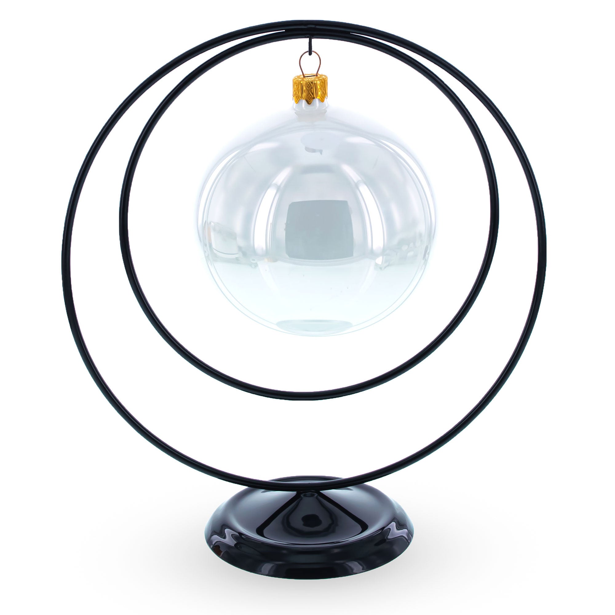 Double Circle Black Metal Solid Round Base Ornament Display Stand 8.25 Inches