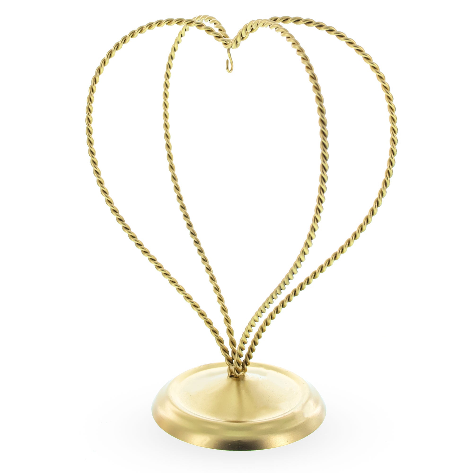 Double Swirled Heart Gold Metal Solid Round Base Ornament Display Stand 7.25 Inches