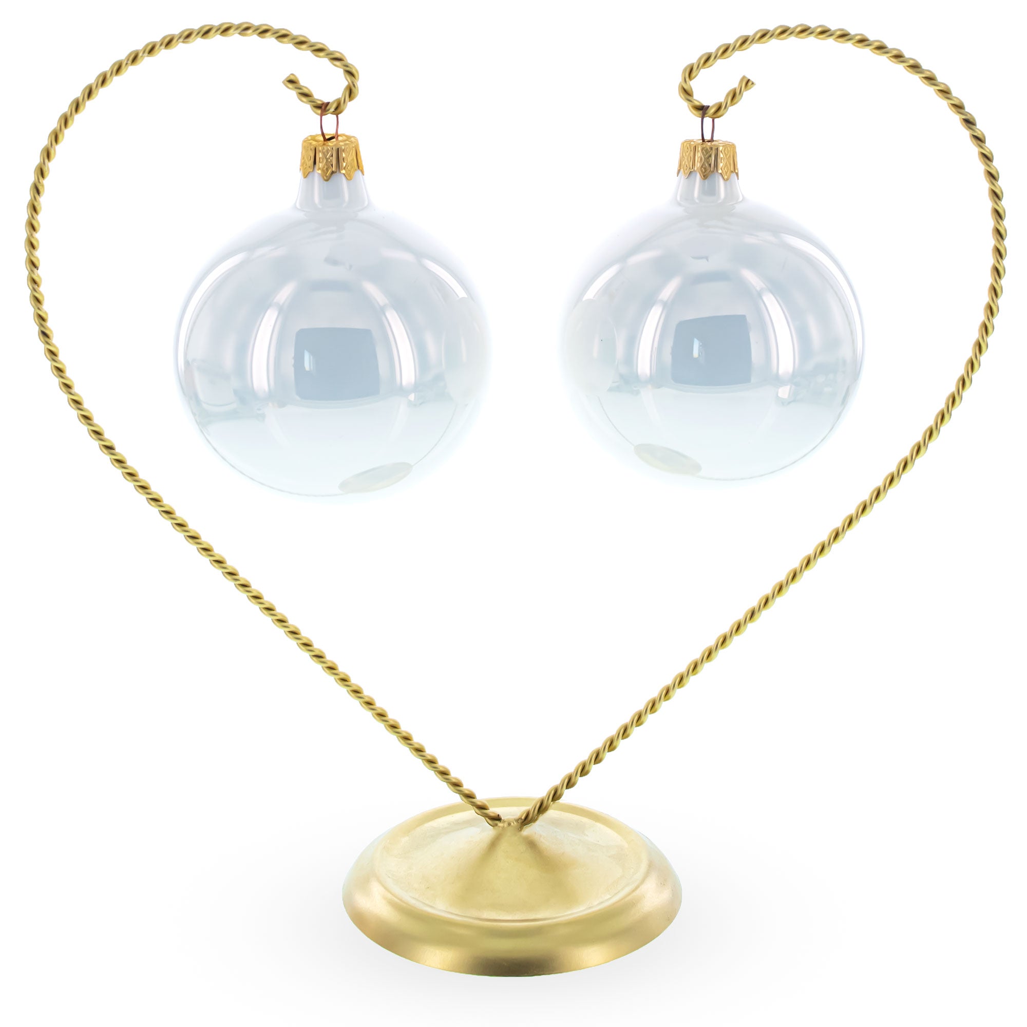 Distand Double Heart Gold Metal Solid Round Base Ornament Display Stand 9 Inches