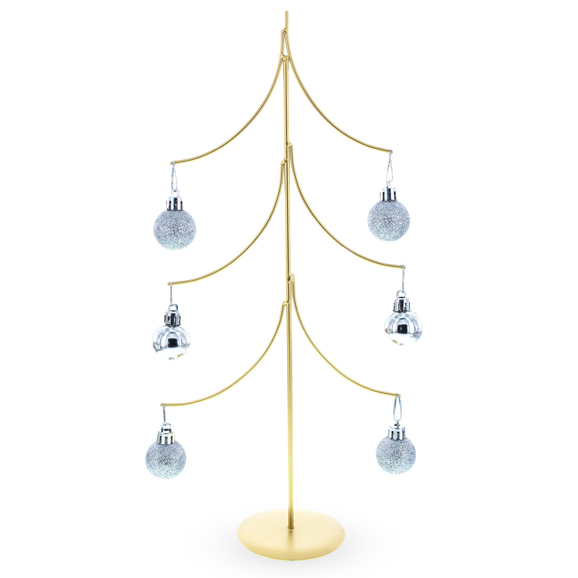 Six Ornaments Tree Gold Metal Solid Round Base Ornament Display Stand 16 Inches