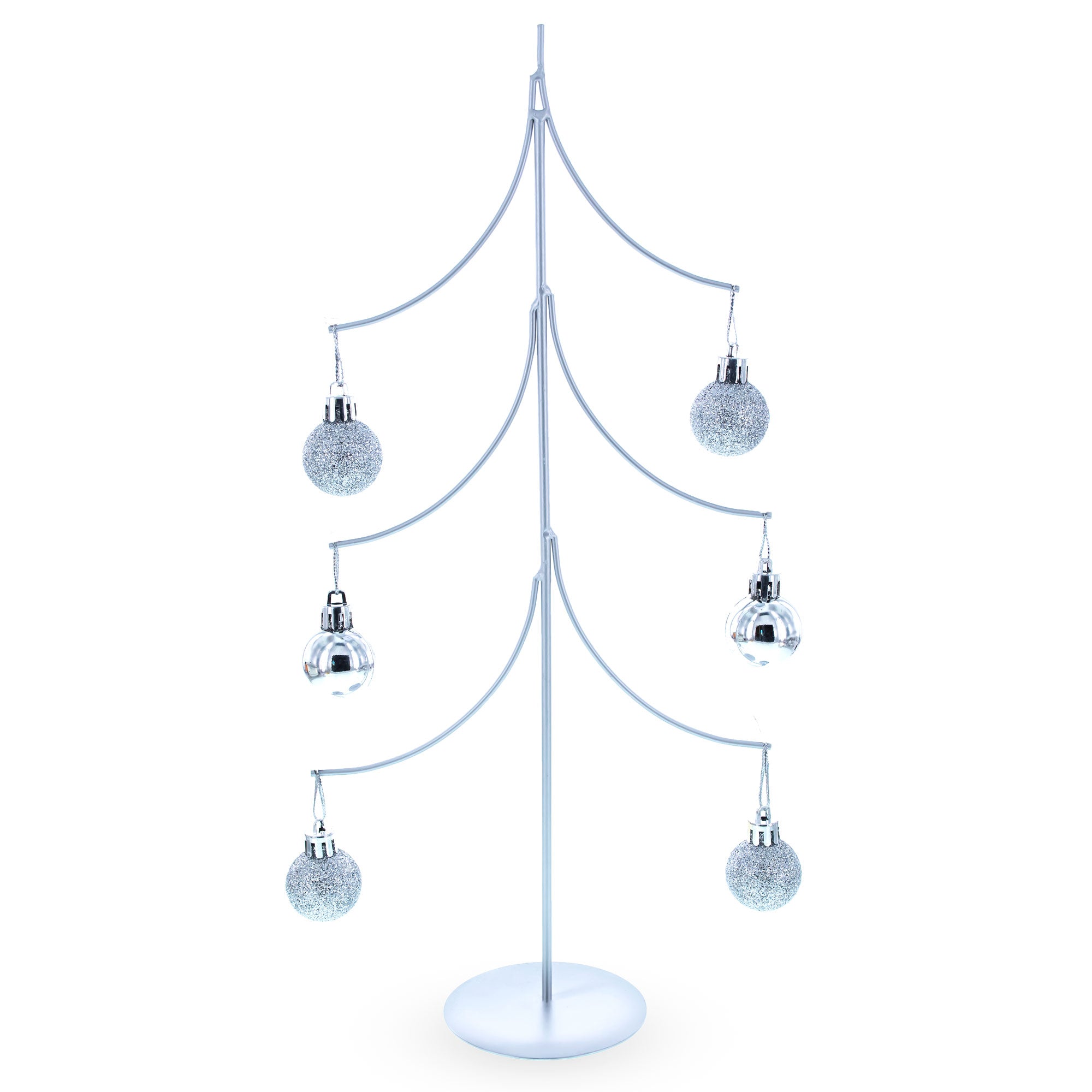 Six Ornaments Tree Silver Metal Solid Round Base Ornament Display Stand 16 Inches