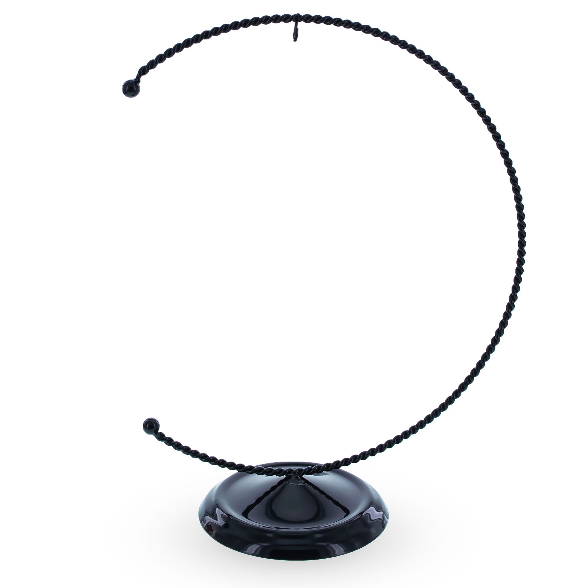 Swirled C-shape Black Metal Dimensional Solid Base Ornament Display Stand 8.25 Inches