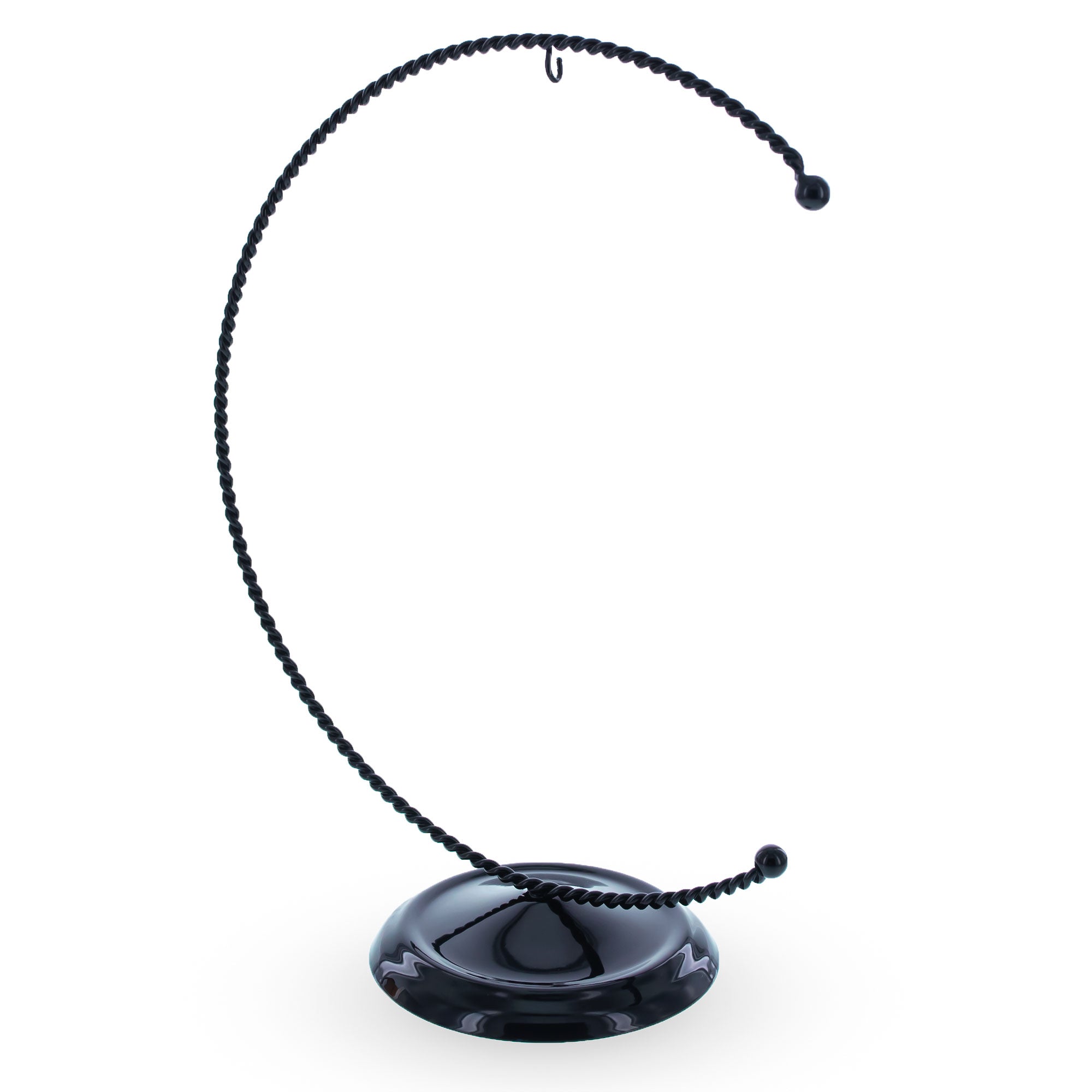 Swirled C-shape Black Metal Dimensional Solid Base Ornament Display Stand 8.25 Inches