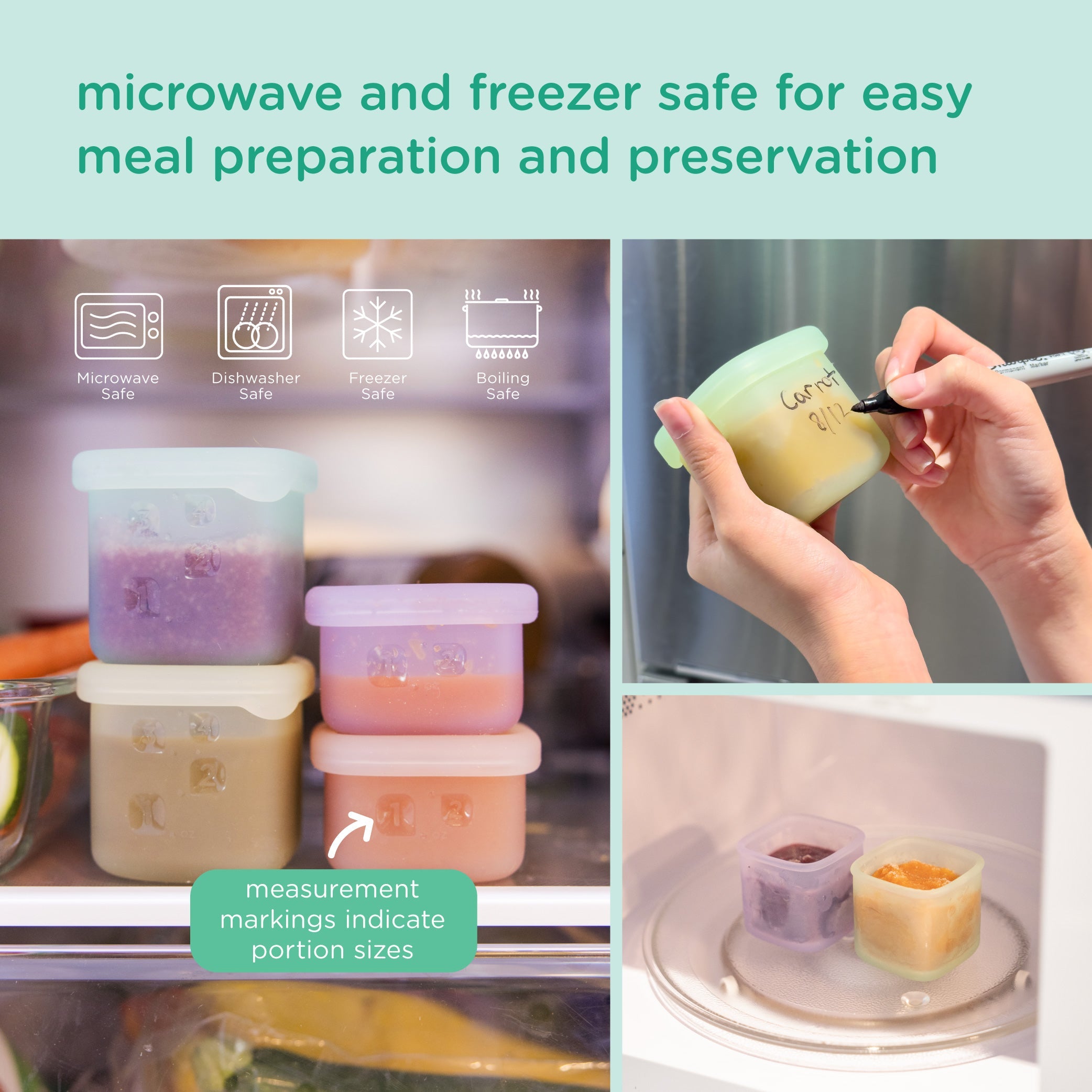 Silicone Food Storage Containers For Baby Meals On The Go (4-pack)