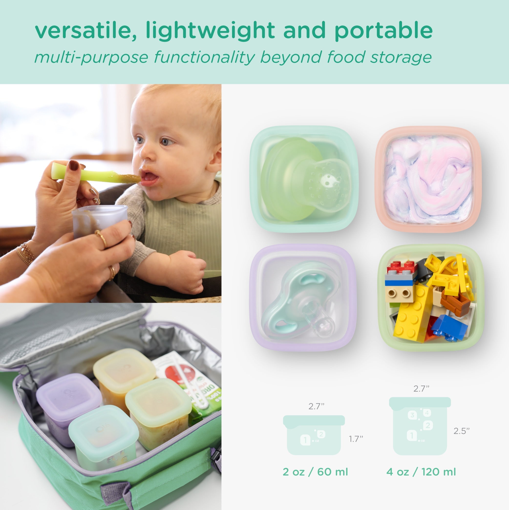 Silicone Food Storage Containers For Baby Meals On The Go (4-pack)