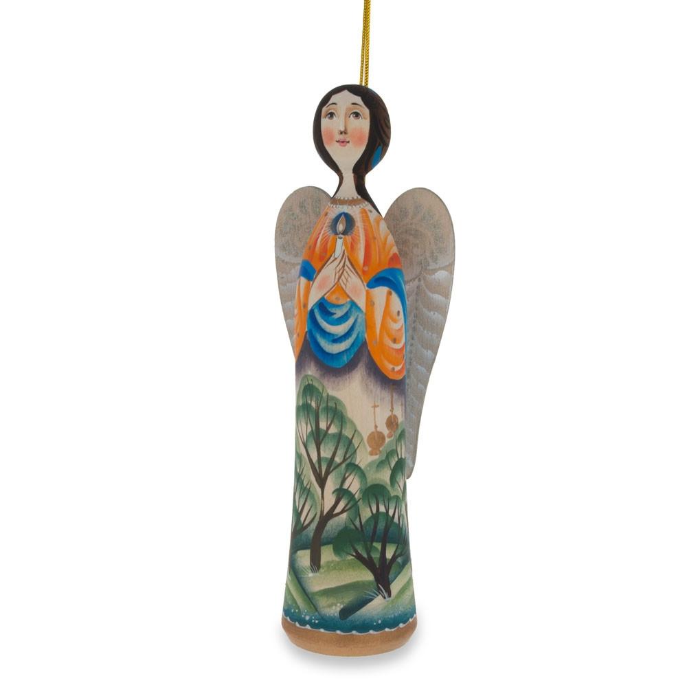 Wooden Hand Carved Angel Figurine Christmas Ornament 5.6 Inches