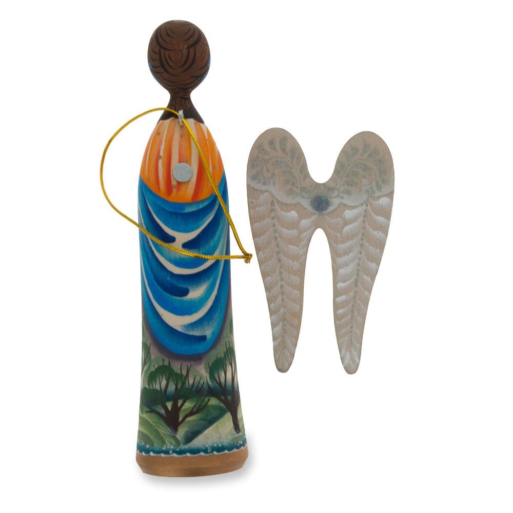 Wooden Hand Carved Angel Figurine Christmas Ornament 5.6 Inches