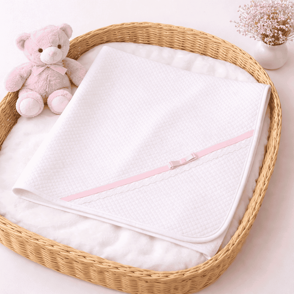 Andrea | Girls White & Pink Quilted Cotton Blanket