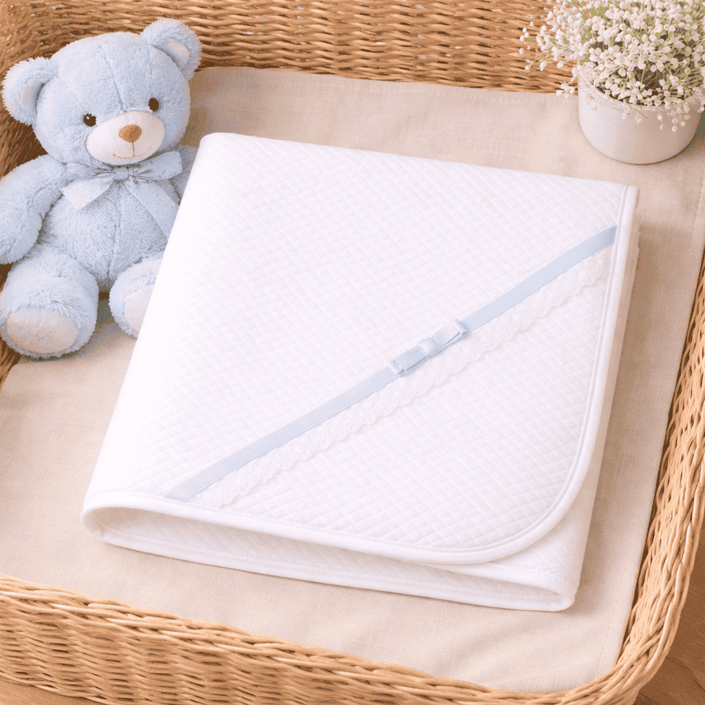 Andrea | Boys White & Blue Quilted Cotton Blanket