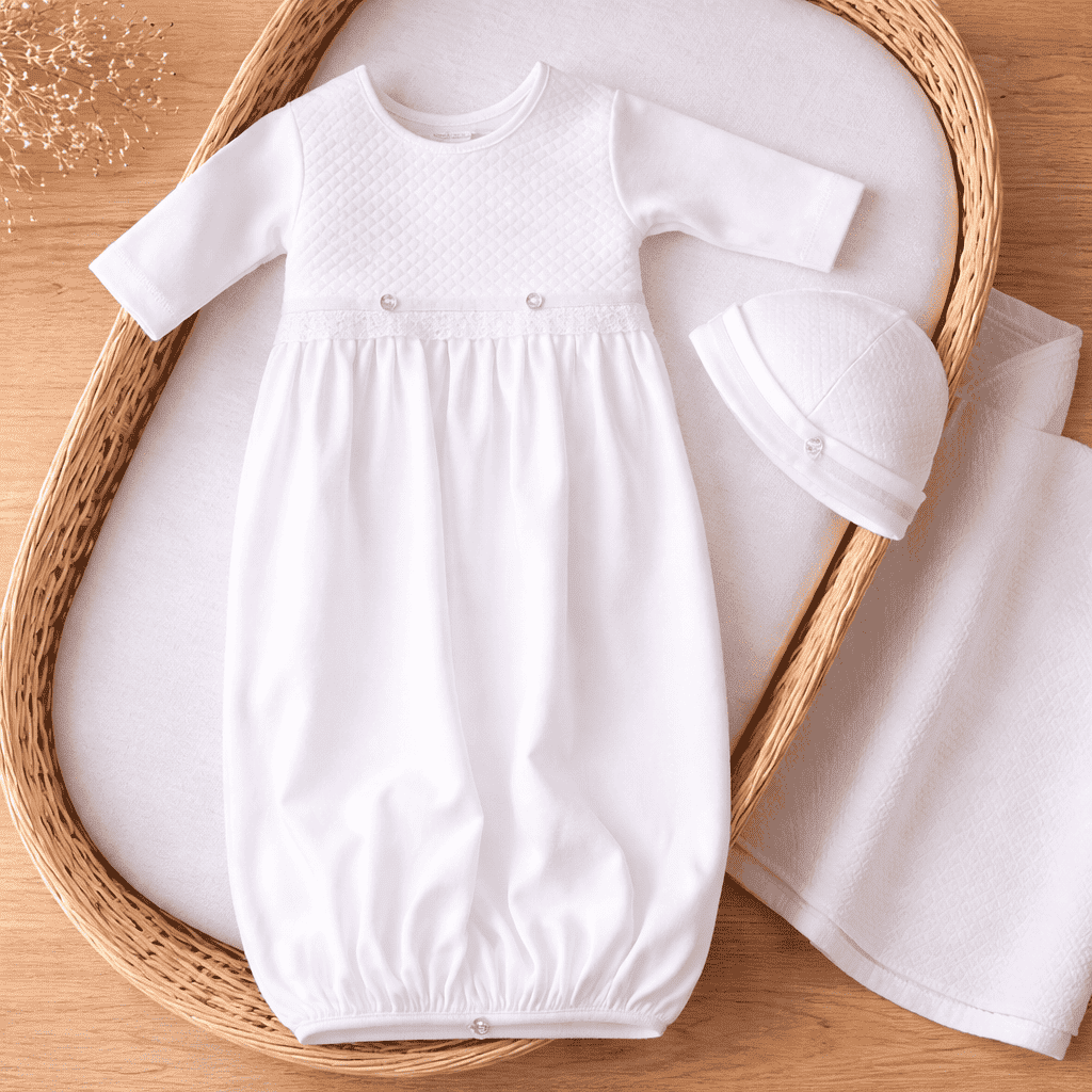 Andrea| Baby White Quilted Cotton Gown Set (2)