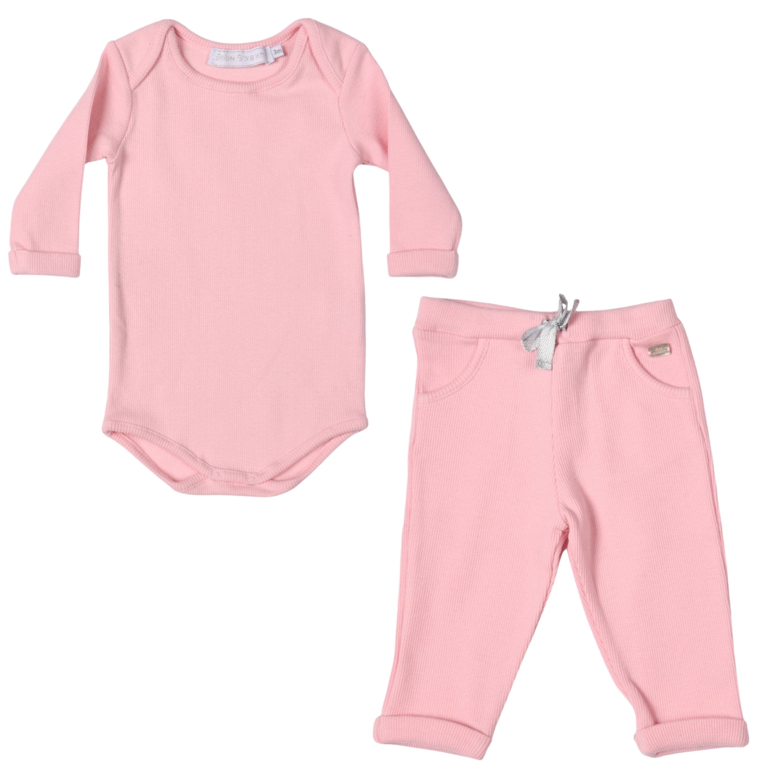 Angel | Girls Pale Pink Ribbed Cotton Leggings Set (2)