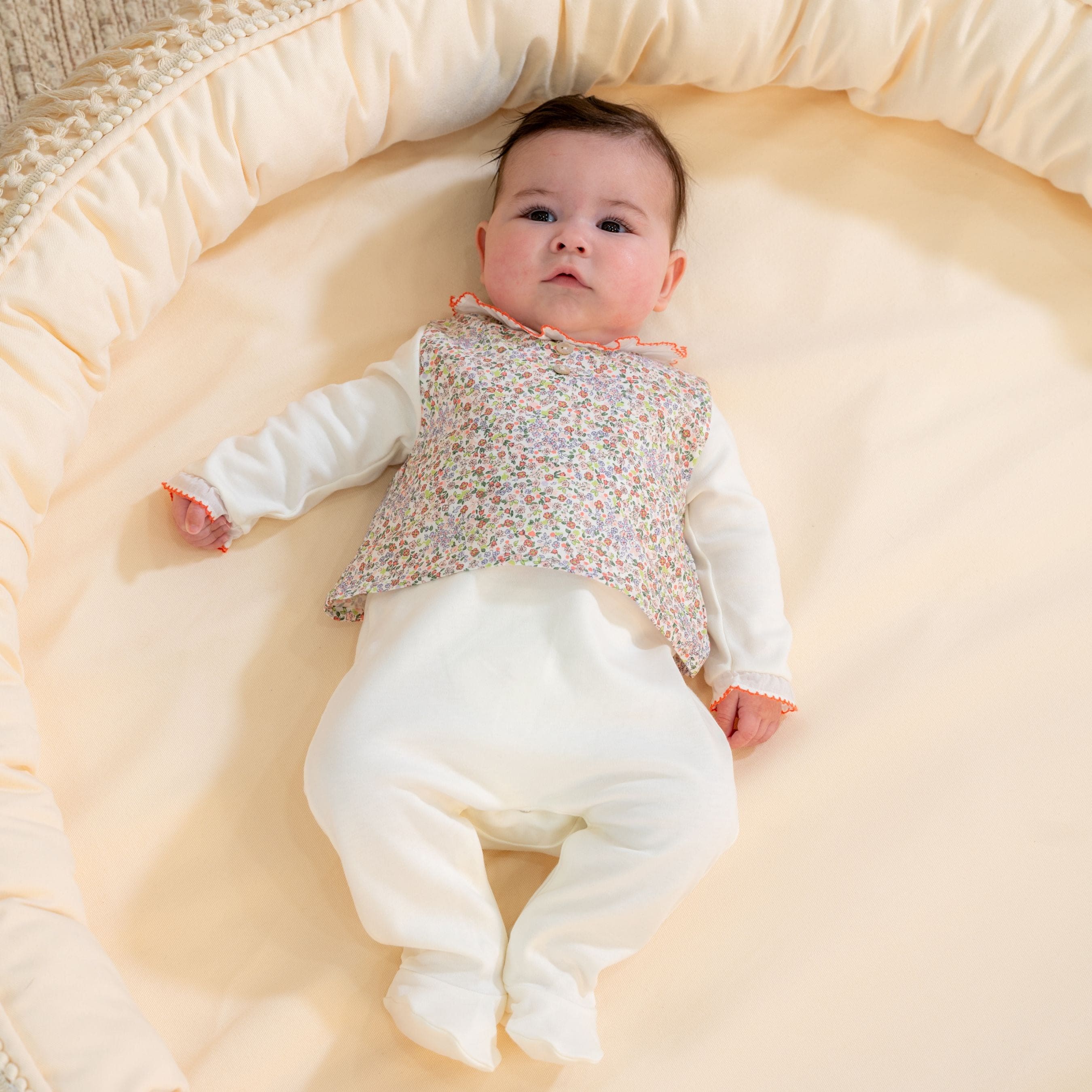 Anna | Girls Ivory Floral Organic Cotton All-in-one