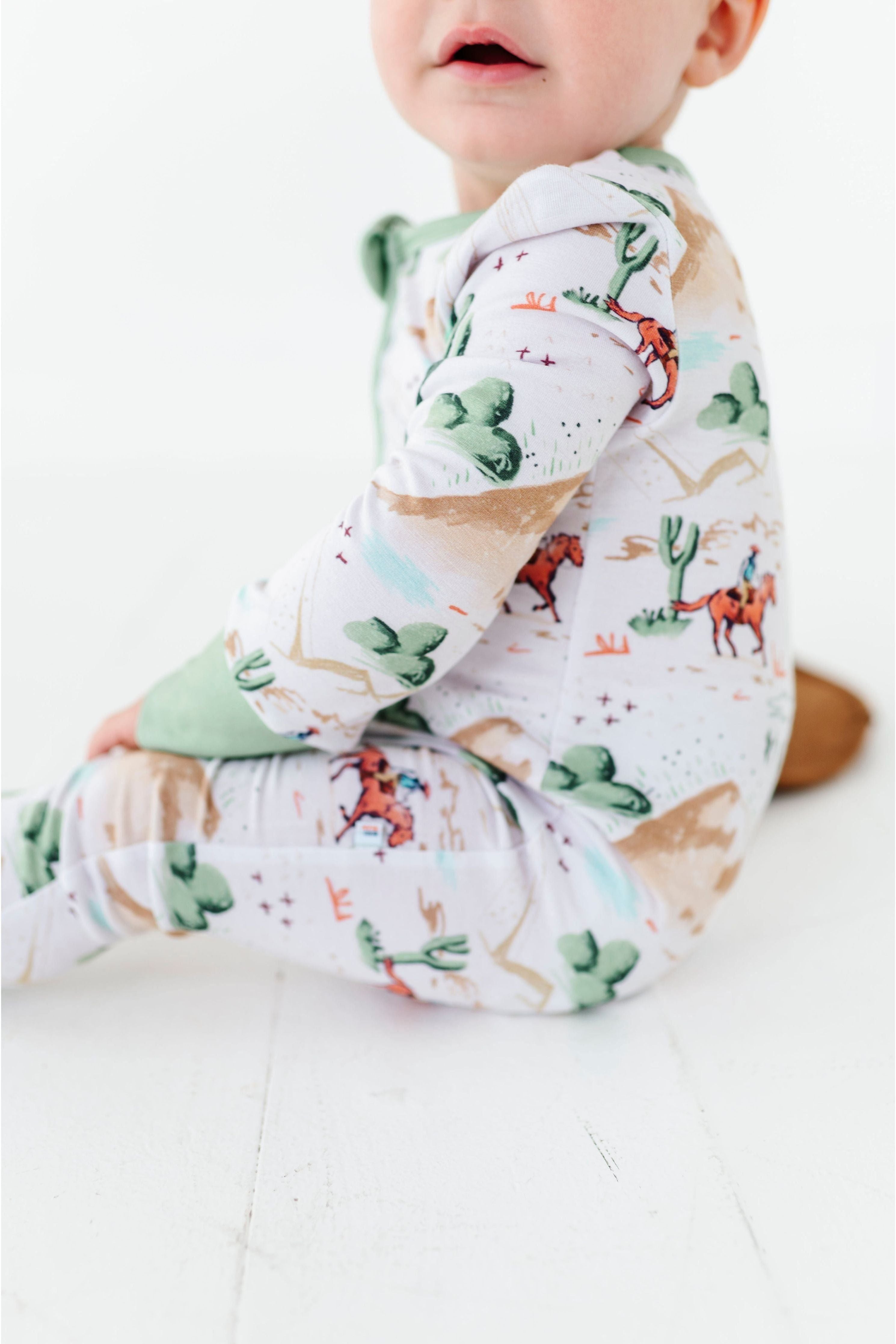 Bamboo One Piece Zip Pajama - Billy Western Print