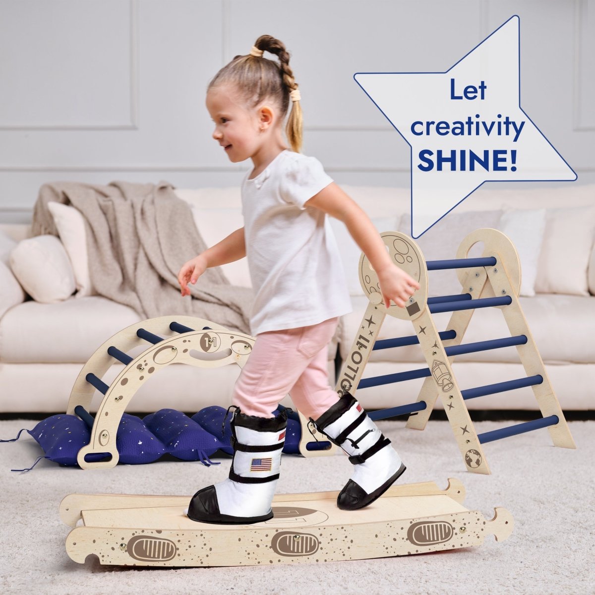 Apollo 4in1 Climbing Set:  Pikler Triangle, Arch, Slide Board, And Cushion For Little Toddlers Astronauts (1–3 Years)