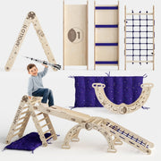 Apollo 5in1 Climbing Set:  Pikler Triangle, Net, Arch, Slide Board, And Cushion For Little Astronauts