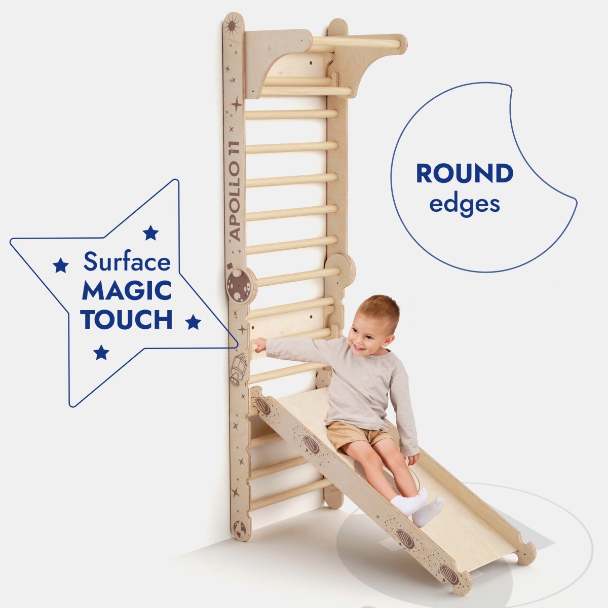 Apollo Swedish Wall / Climbing Ladder For Little Austronauts + Moon Swing Set + Slide Board