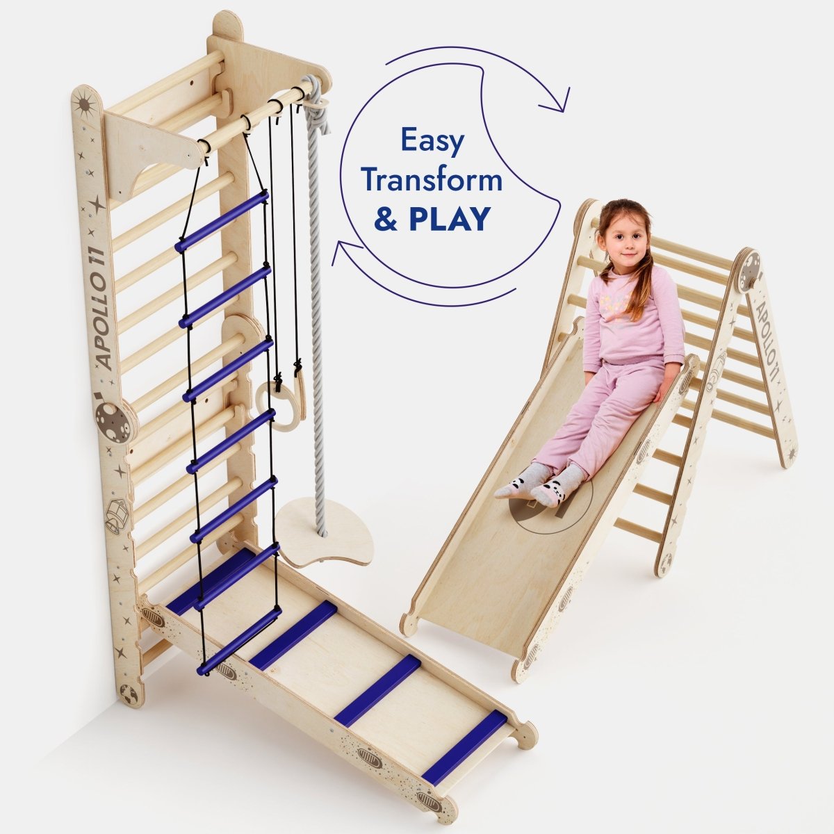 Apollo Swedish Wall / Climbing Ladder For Little Austronauts + Moon Swing Set + Slide Board