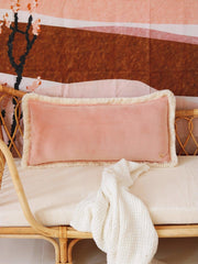 Soft Velvet Apricot - Bolster Pillow With Fringe