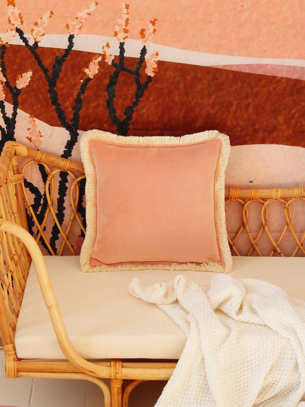 Soft Velvet Apricot - Pillow With Fringe