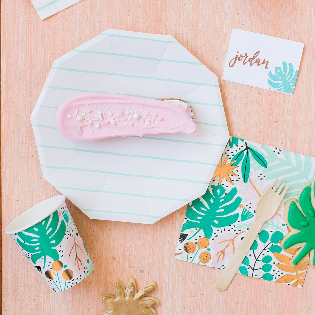 Aqua Green Striped Paper Napkins