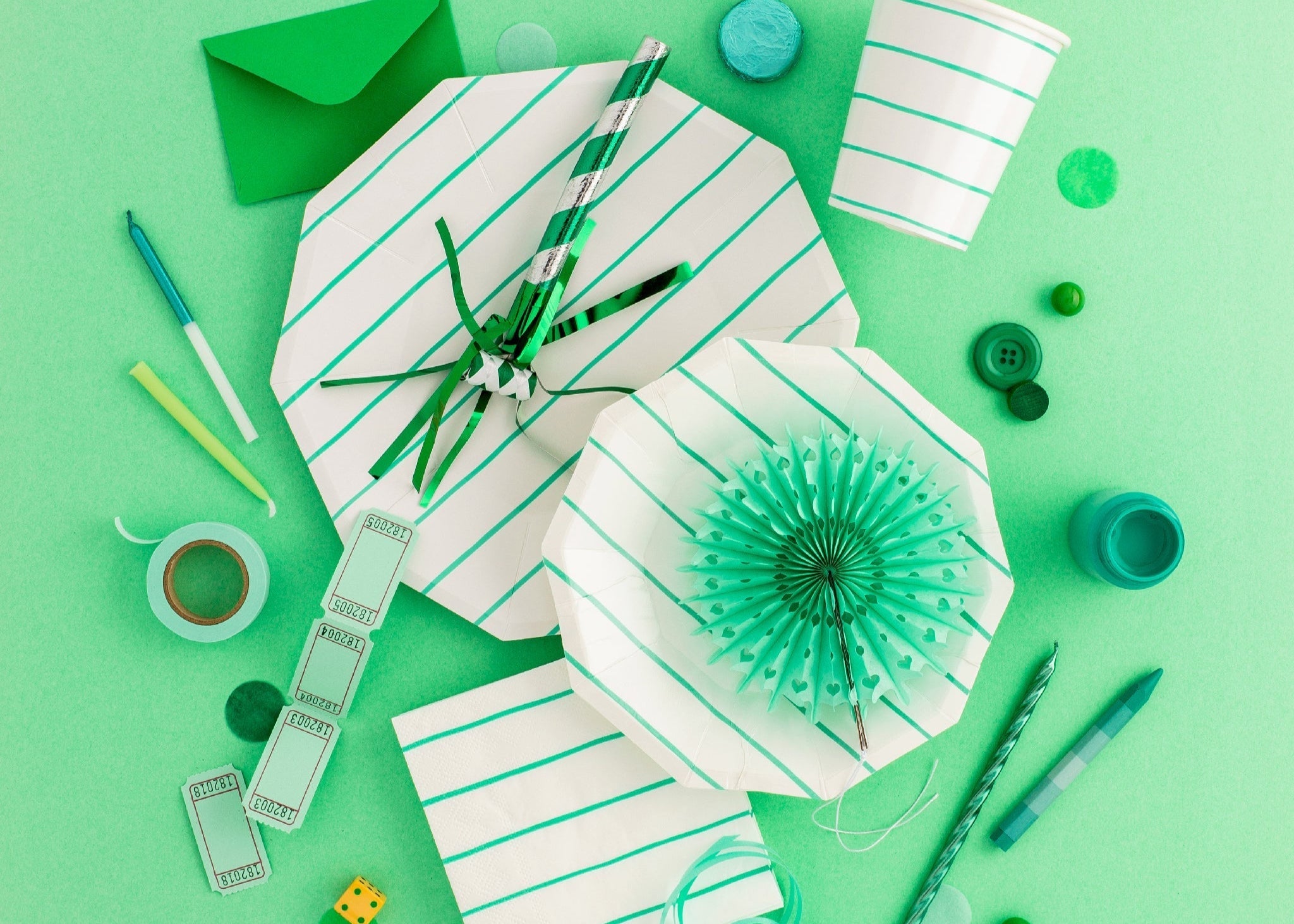 Aqua Green Striped Paper Napkins