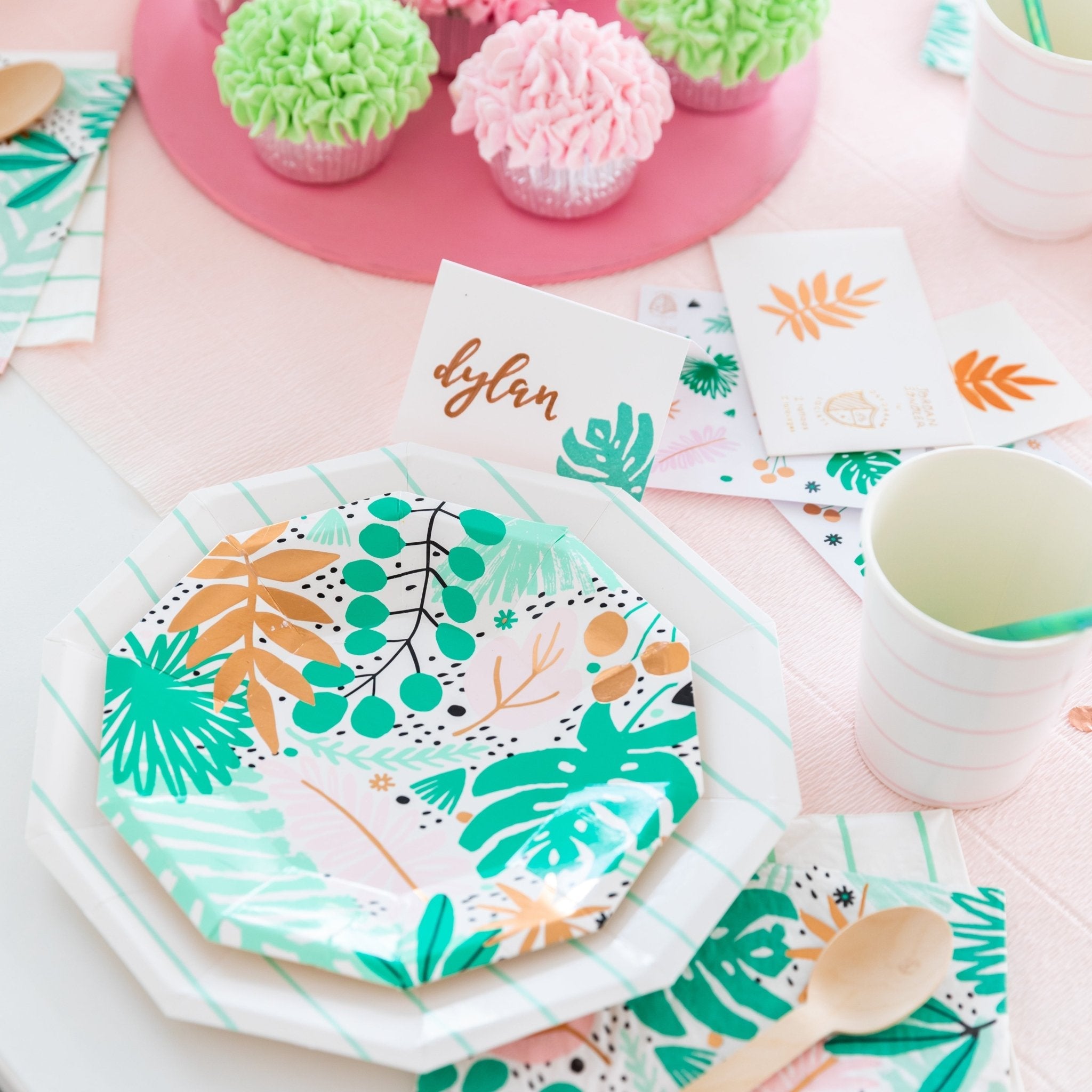 Aqua Green Striped Paper Plates