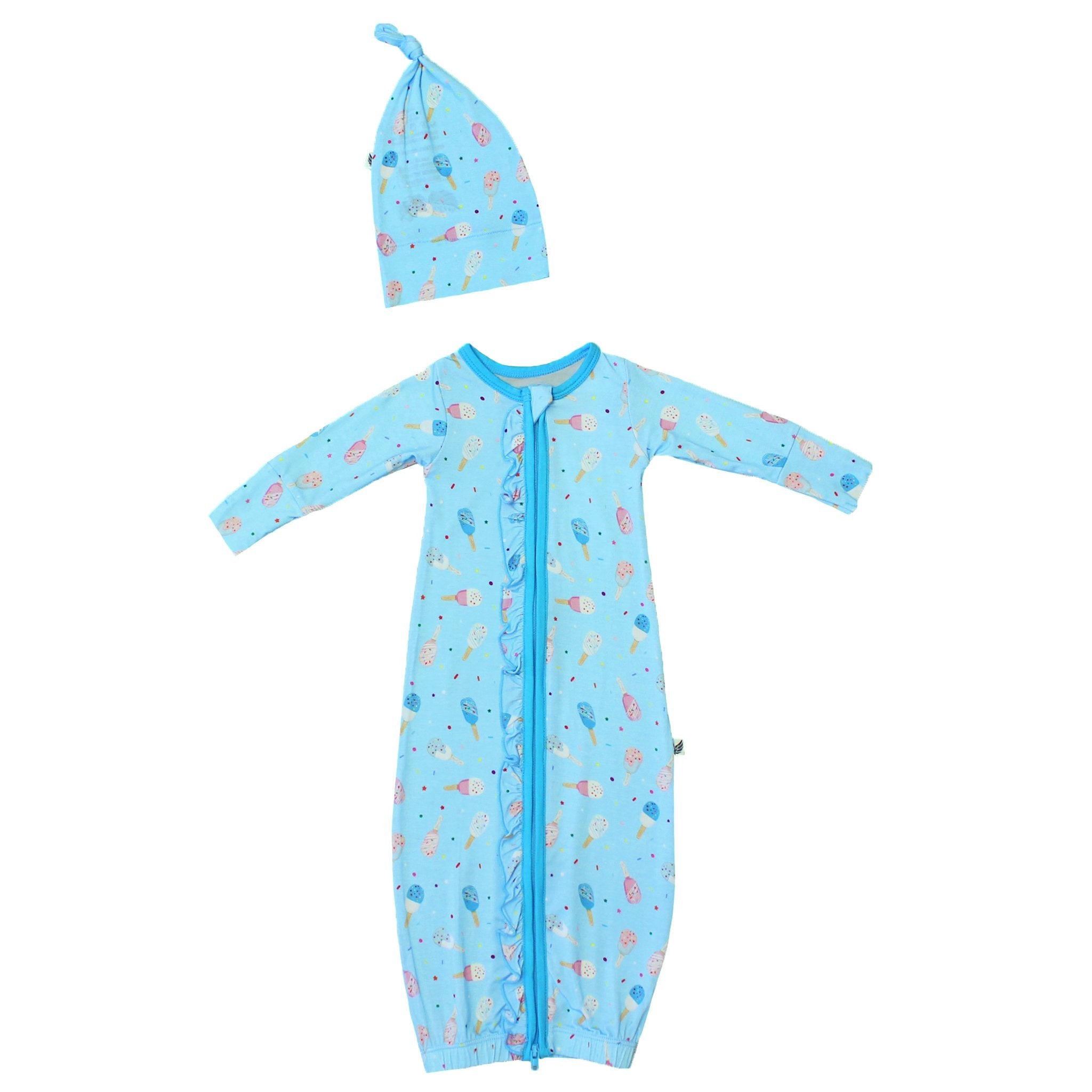 Aqua Popsicles Ruffle Newborn Gown & Knot Hat Set