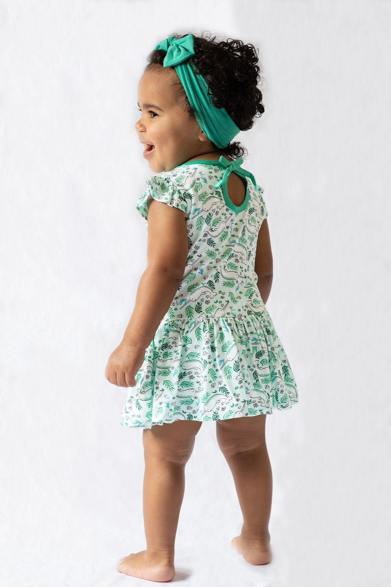 Aquamarine Narwhals Twirling Bodysuit Dress (3-18m)