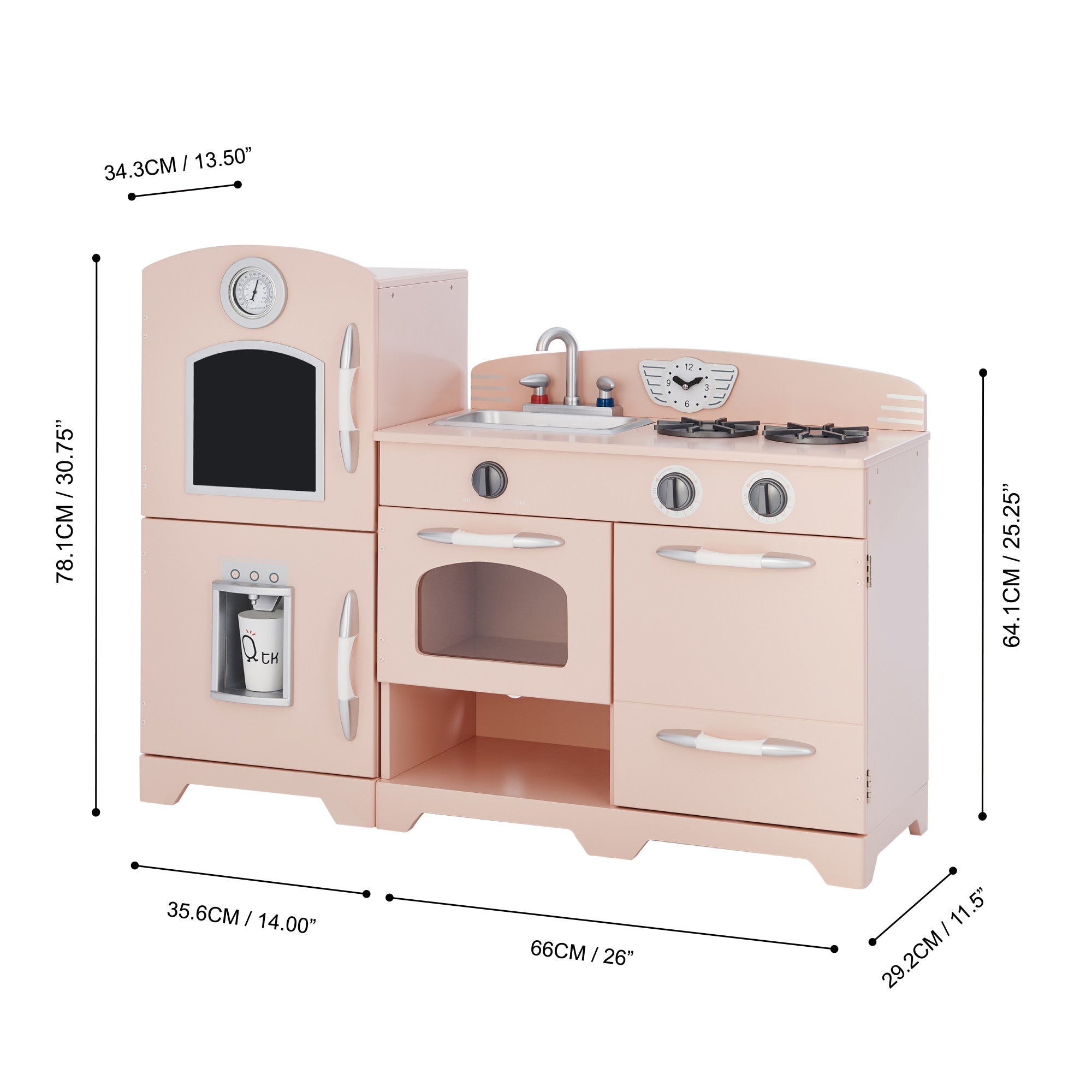 Little Chef Fairfield Retro Kids Kitchen Playset With Refrigerator, Pink