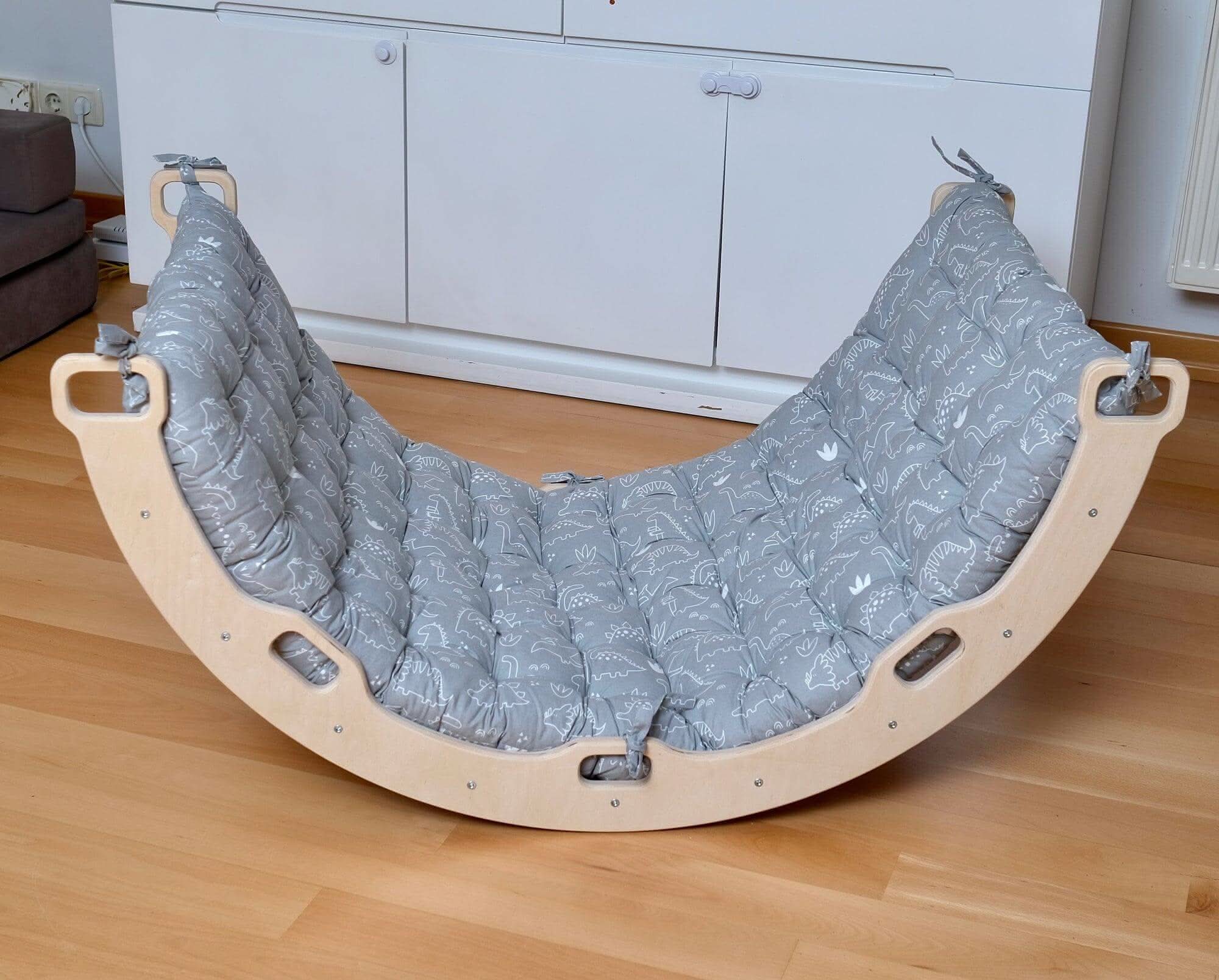 Montessori Arch/rocker With Gray Dinosaur Pattern Pillow Set