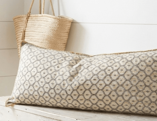 Artisan Hand Loomed Cotton Lumbar Pillow - Gray Yellow Stitching - 16"x48"