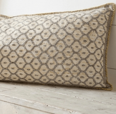 Artisan Hand Loomed Cotton Lumbar Pillow - Gray Yellow Stitching - 16"x48"
