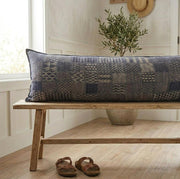 Artisan Hand Loomed Cotton Lumbar Pillow - Indigo Blocks - 16"x48"