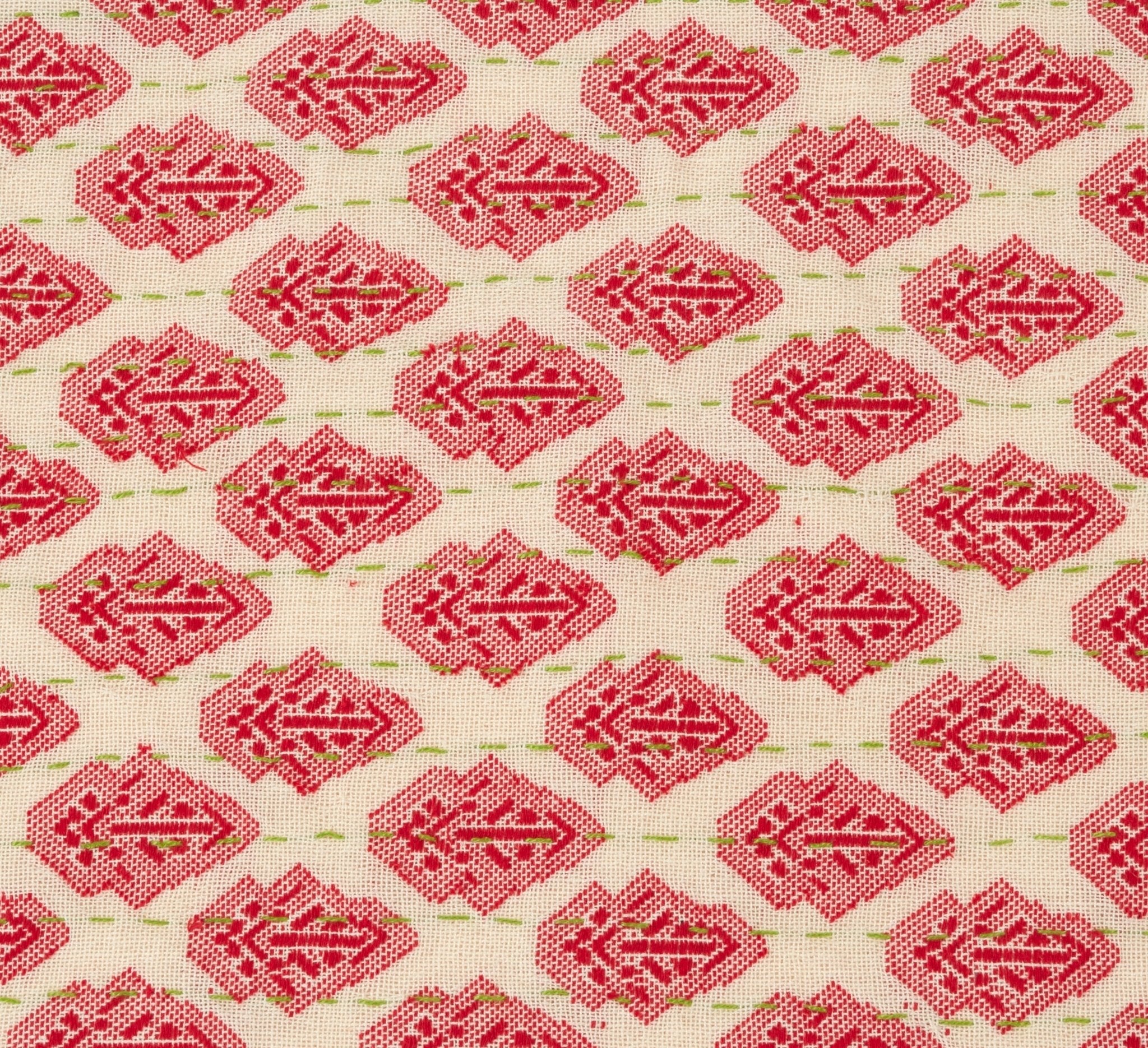 Artisan Hand Loomed Cotton Lumbar Pillow - Red Green Stitching - 16"x48"