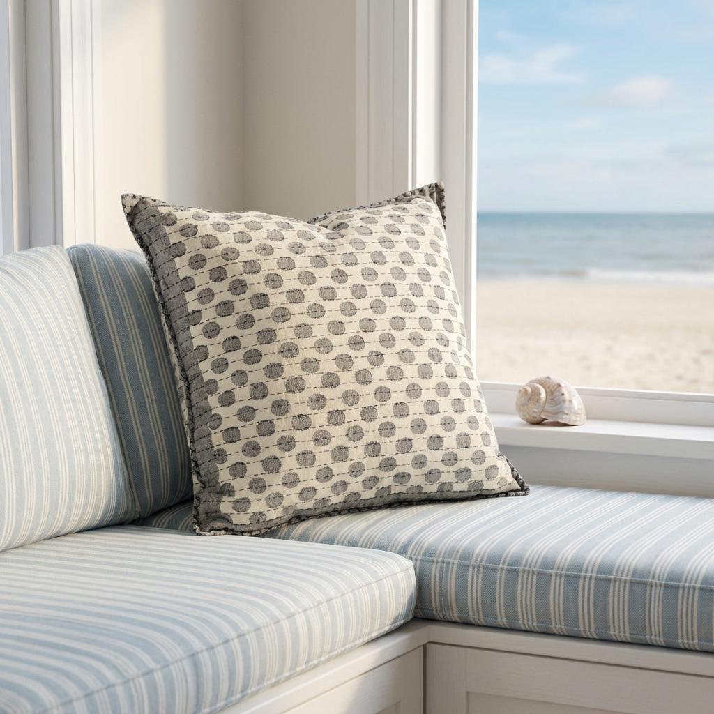 Artisan Hand Loomed Cotton Square Pillow - Dots Gray - 24"