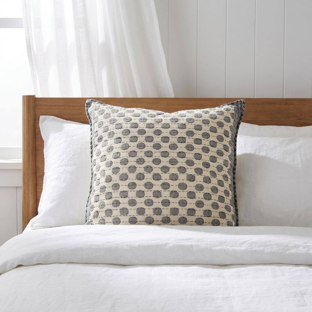 Artisan Hand Loomed Cotton Square Pillow - Dots Gray - 24"