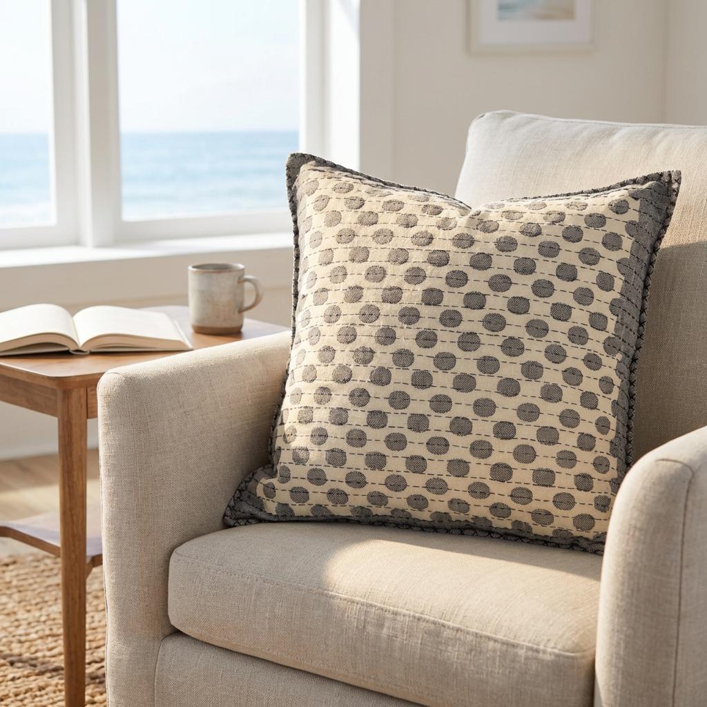 Artisan Hand Loomed Cotton Square Pillow - Dots Gray - 24"