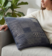 Artisan Hand Loomed Cotton Square Pillow - Indigo Blocks - 24"