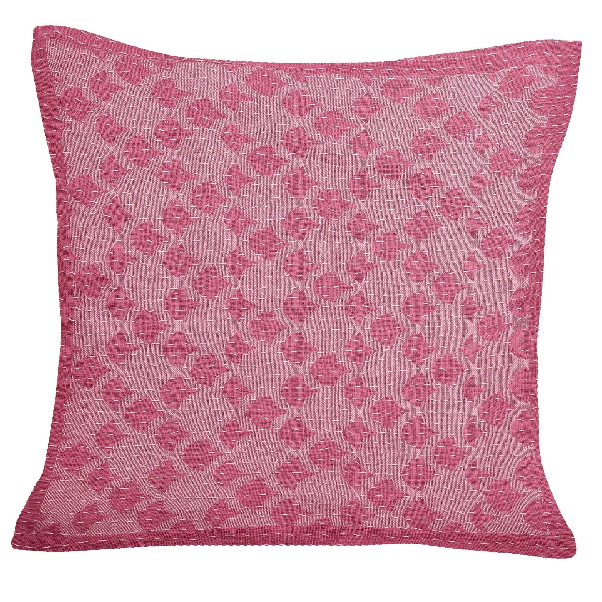 Artisan Hand Loomed Cotton Square Pillow - Pink Ginkgo Design - 24"