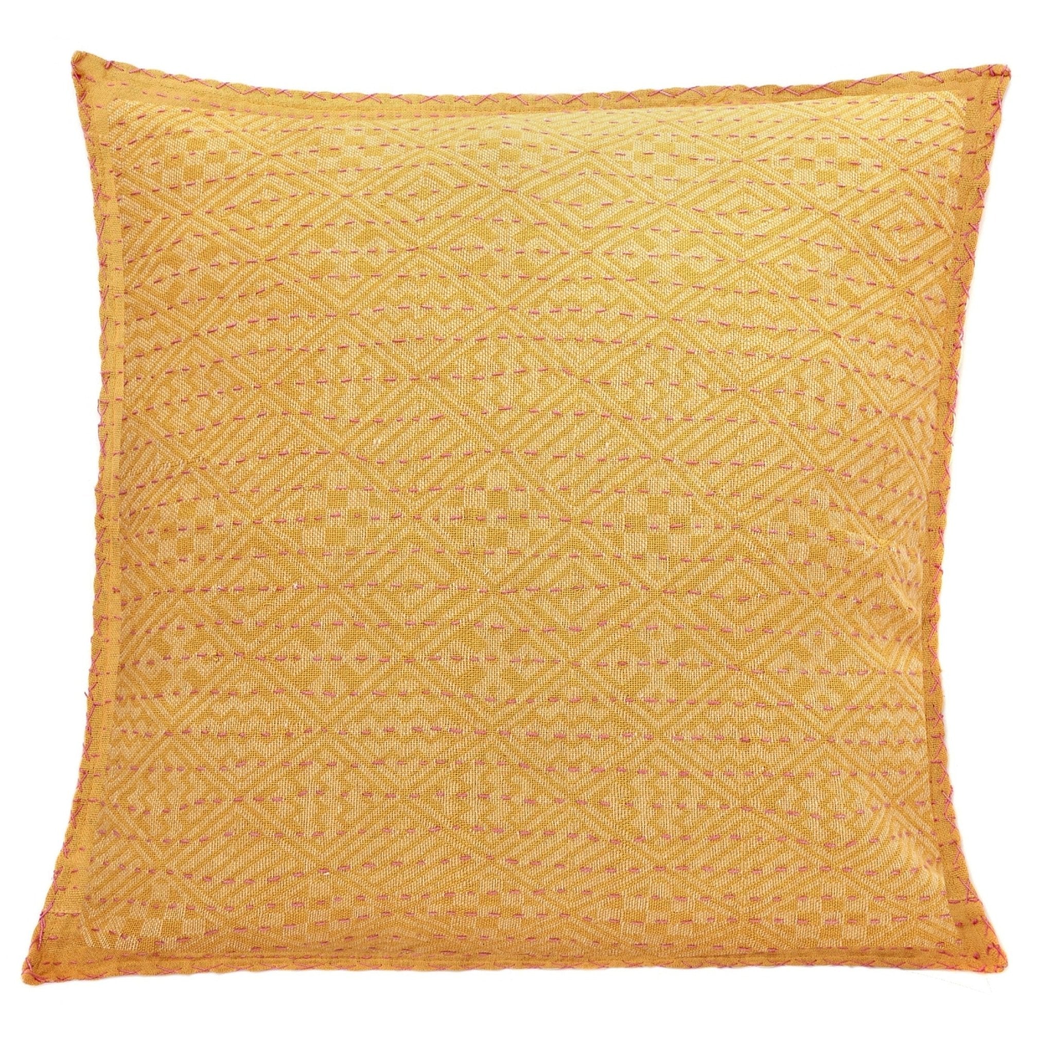 Artisan Hand Loomed Cotton Square Pillow - Yellow Diamond - 24"